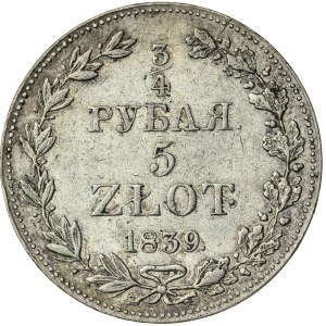 Królestwo Polskie, zabór rosyjski, Mikołaj I (1825-1855), 3/4 rubla / 5 złotych, Warszawa; 1839