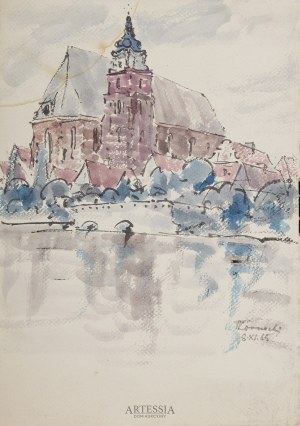 Tomasz Kornacki (1904-?), Kościół gotycki z barokową wieżą, 1965