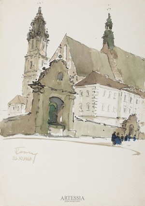 Tomasz Kornacki (1904-?), Widok kościoła barokowego, 1960