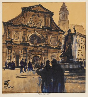 Tomasz Kornacki (1904-?), Pejzaż miejski z kościołem, 1941