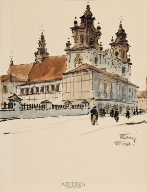 Tomasz Kornacki (1904-?), Pejzaż miejski z kościołem barokowym