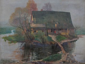 Marceli Harasimowicz (1859-1935), Pejzaż z chatą(1925)