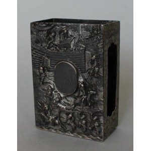 Etui na zapałki(Chiny, XX w.) nsygn., srebro pr.900, 55.7 g, relief, grawerka, 7.5x5.2x2.8 cm