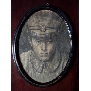 LEGIONY, SOSNOWIEC, KATOWICE. Portret Józefa Renika w mundurze legionisty, rys