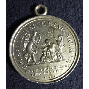ŚLĄSK. Posrebrzany medal z zawieszką (Schlesien-Grosse Theurung 1847