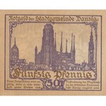 GDAŃSK. Banknot wartości 50 fenigów z 1919 r.