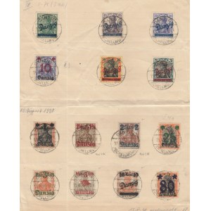 GDAŃSK-MŁYNISKA. Kolekcja 14 gdańskich znaczków pocztowych z 1920 r.