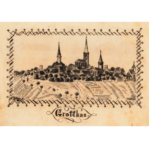 GRODKÓW. Panorama miasta, rys. Julius Sassmann, pochodzi z jego sztambucha