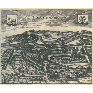 ŁOWICZ. Widok miasta z lotu ptaka, anonim, ok. 1660