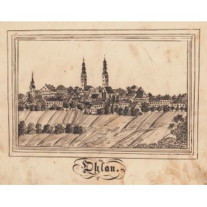 OŁAWA. Panorama miasta, rys. Julius Sassmann, pochodzi z jego sztambucha, 1855