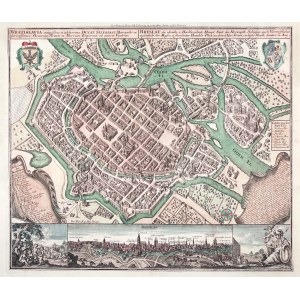 WROCŁAW. Perspektywiczny (aksonometryczny) plan miasta, wyd. Matthäus Seutter