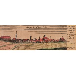 ŻAGAŃ. Panorama miasta, ryt. i wyd. Johann David Schleuen, Berlin 1741