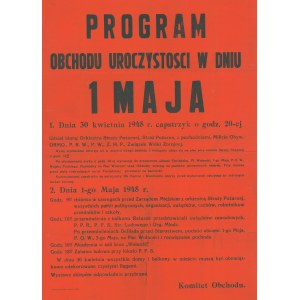 GOSTYNIN. Plakat informujący o programie obchodów 1 Maja w 1948 r. w Gostyninie
