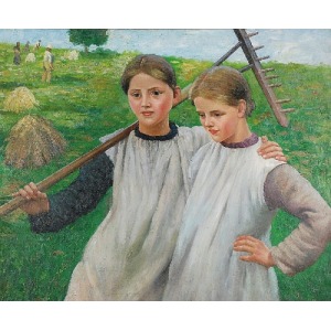 Malarz nieokreślony (XIX/XX w.), Żniwa - dwie dziewczynki