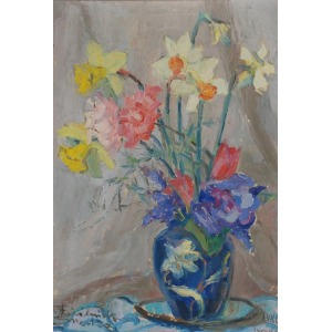 Halina CIEŚLIŃSKA-BRZESKA (1923-2004), Kwiaty w wazonie - Imieninowy bukiet