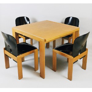 A. SCARPA i T. SCARPA - projekt, Komplet mebli: stół model 121 z 4 krzesłami model 778
