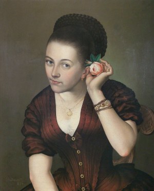 Józef BUDZYŃSKI, XIX w., Portret kobiety z różą, 1850