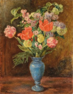 Józef PANKIEWICZ (1866-1940), Bukiet kwiatów w niebieskim wazonie, ok. 1929