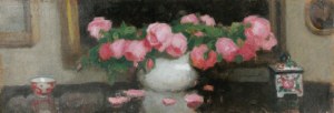 Alfons KARPIŃSKI (1875-1961), Róże w wazonie, puzderko i filiżanka