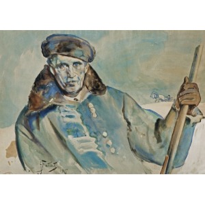 Fałat Julian, AUTOPORTRET W ZIMOWYM OKRYCIU, 1917
