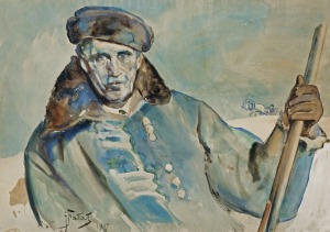 Fałat Julian, AUTOPORTRET W ZIMOWYM OKRYCIU, 1917