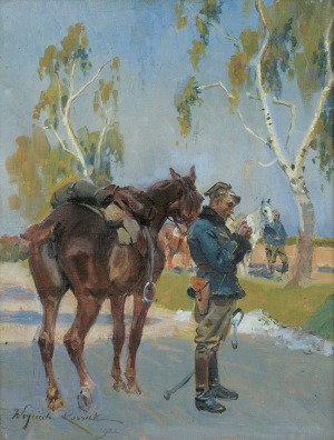 Kossak Wojciech, UŁANI NA POSTOJU, 1922