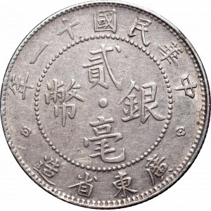 China, Republic, Kwang-Tung Province, 2 Jiao - 20 cents 1922