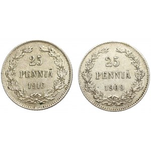 Finland under Russia, Nicholas II, Lot of 2 25 pennia