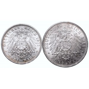 Germany, Bayern, Lvitpold, lot of 3 and 5 marks 1911 D