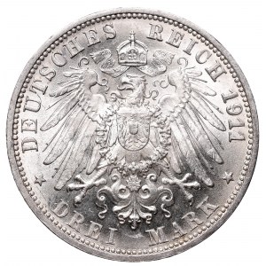 Germany, Wuertemberg, Wilhelm II, 3 mark 1911 F