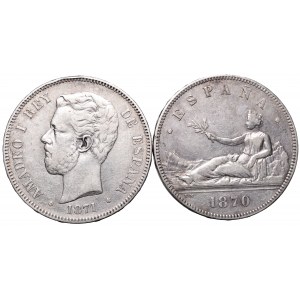 Spain, lof of 5 pesetas 1870 and 1871