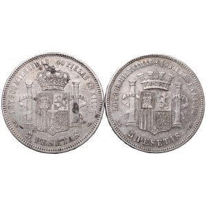 Spain, lof of 5 pesetas 1870 and 1871