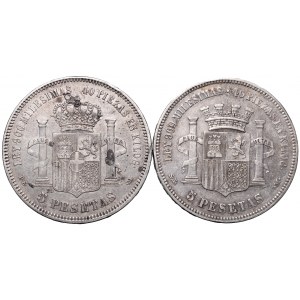 Hiszpania, zestaw 5 pesetas 1870 i 5 pesetas 1871