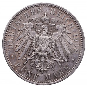 Germany, Saxony, Friedrich August III, 5 mark 1908 E
