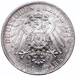 Germany, Bayern, Ludwig III, 3 mark 1914 D