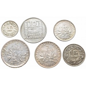Francja i Szwajcaria, zestaw 6 monet