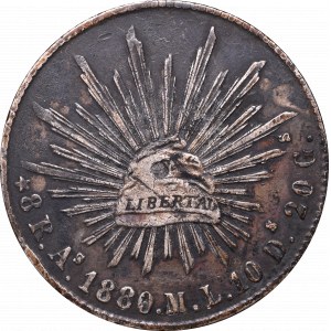 Meksyk, 8 reali 1880, Alamos - chop marki, ink mark