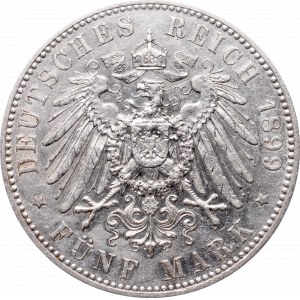 Germany, Saxony, Albert I, 5 mark 1899 E - GCN AU50