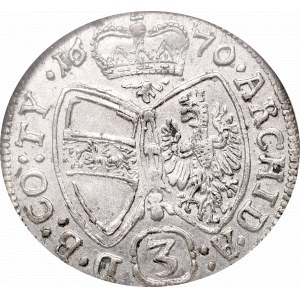 Austria, Leopold I, 3 kreuzer 1670, Hall - GCN MS65