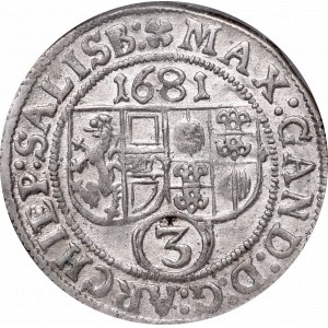 Austria, Max Gandolf von Kuenburg, 3 kreuzer 1681, Salzburg - GCN MS61