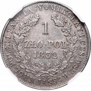 Królestwo Polskie, Aleksander I, 1 złoty 1832 KG - NGC AU53