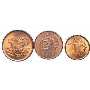 III RP, Set of coins 1, 2, 5 groschen 1992