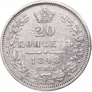 Russia, Nicholas I, 20 kopecks 1848 СПБ HI, Petersburg