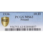 II Rzeczpospolita, 10 złotych 1936 Piłsudski - PCGS MS63