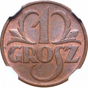 II Rzeczpospolita, 1 grosz 1938 - NGC MS63 BN