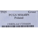 II Rzeczpospolita, 1 grosz 1925 - PCGS MS64 BN