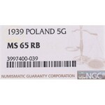 II Republic of Poland, 5 groschen 1939 - NGC MS65 RB