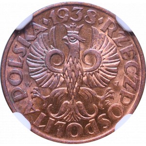 II Republic of Poland, 2 groschen 1938 - NGC MS65 RB