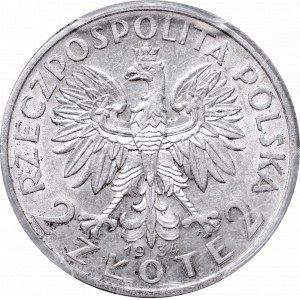 II Republic of Poland, 2 zlote 1934, Women's Head - PCGS AU58