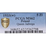 II Rzeczpospolita, 5 złotych 1933 Głowa Kobiety - PCGS MS62
